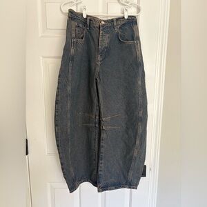 Free People Barrel Relaxed Dark Wash Denim Jeans